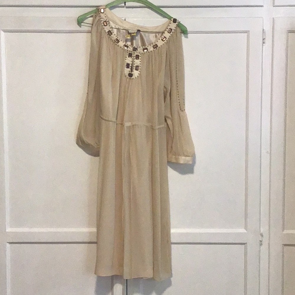 Nude flowy dress with bead collar